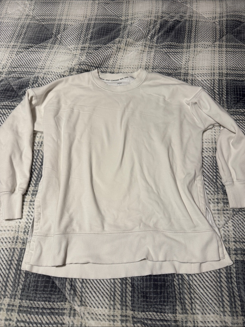 Aerie White/Off White Women’s Oversized Crewneck Sweater with Side Slits